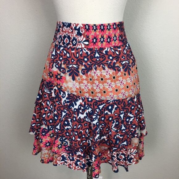 Cabi Navy Rust Floral Isabelle Layer Ruffle Skirt Medium - Picture 2 of 5